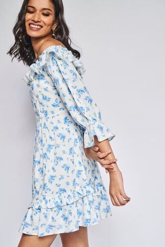 Blue Floral Fit & Flare Dress, Blue, image 3